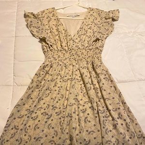 V-neck Ruffled Sleeve Smocked Waist Dress